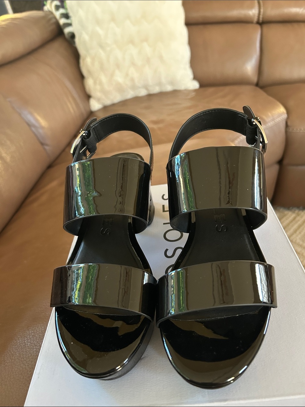 Aerosoles Camilia Black Patent Double-Strap Sandals -